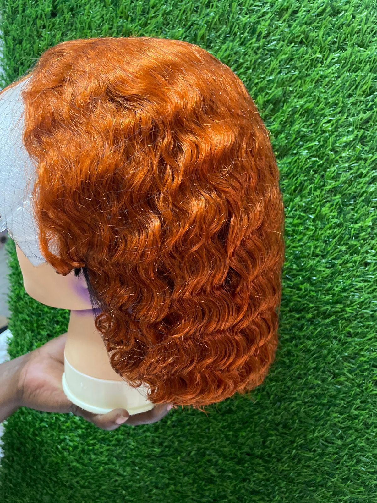 100% Human Hair Wig – Ginger Orange 10" Curly Bob, 13x4 Lace Front, Pre-Plucked