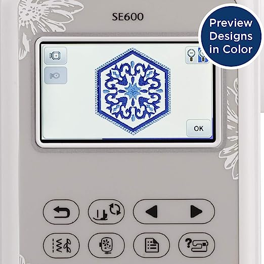 Brother SE600 Sewing and Embroidery Machine, 80 Designs, 103 Built-In Stitches, Computerized, 4" x 4" Hoop Area, 3.2" LCD Touchscreen Display, 7 Included Feet