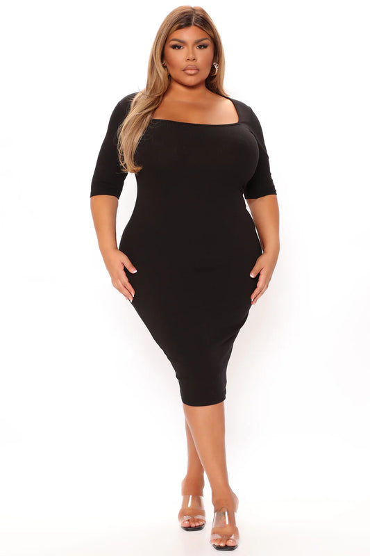 A Little Bossy Midi Dress - Black