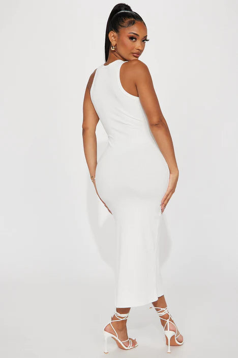 Casual Outing Midi Dress - White