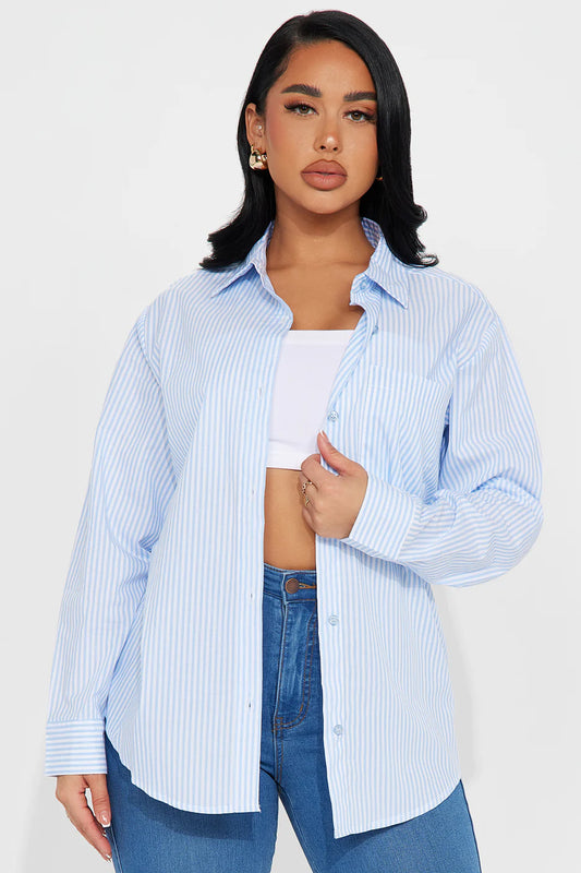 Nayeli Striped Poplin Shirt - Blue/combo