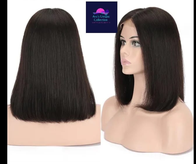 100% Human Hair 12" Straight Bob Wig – HD Lace, 180% Density