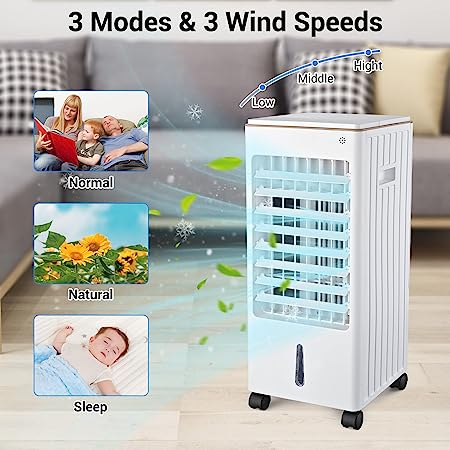 Yescom 3 IN 1 Portable Evaporative Air Cooler, Cooling Fan w/Humidifier & Remote Control,3 Wind Speeds,Detachable Water Tank & 4 Ice Packs Windowless Room Cooler for Home Office Garage Dorm 21-Inch