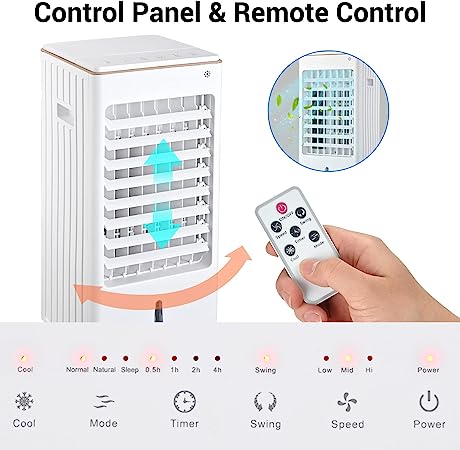 Yescom 3 IN 1 Portable Evaporative Air Cooler, Cooling Fan w/Humidifier & Remote Control,3 Wind Speeds,Detachable Water Tank & 4 Ice Packs Windowless Room Cooler for Home Office Garage Dorm 21-Inch