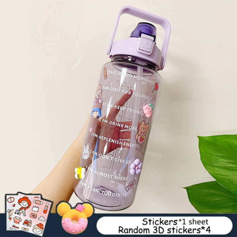 Dropship 2L Large Capacity Water Bottle With Bounce Cover Time Scale  Reminder Frosted Cup With Cute Stickers For Outdoor Sports Fitness to Sell  Online at a Lower Price